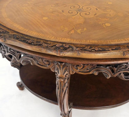 Oval Glass Tray Top Heavily Carved Inlay Walnut Side End Occasional Coffee Table