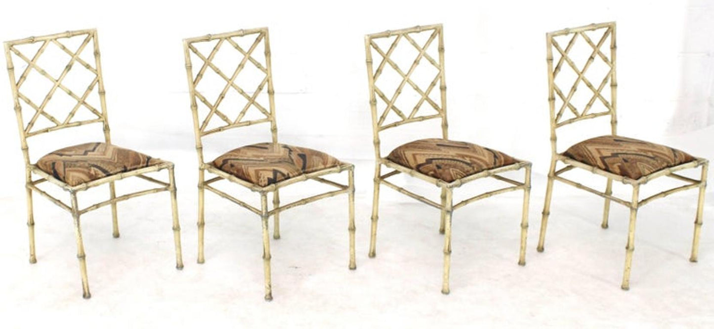 Set of Four Solid Cast Aluminium Faux Bamboo Dining Chairs