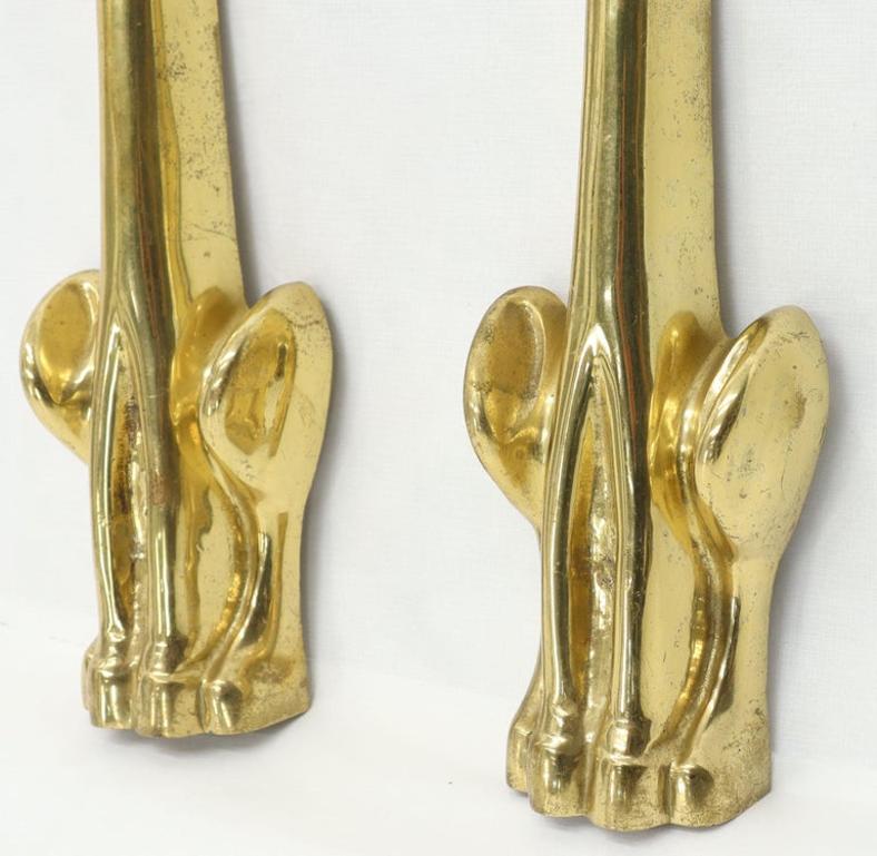 Pair of Brass Andirons Modern Deco Arts & Crafts