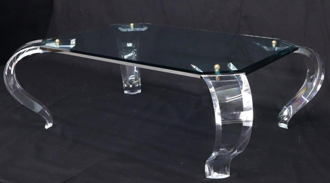Glass Top Bent Lucite Legs Rectangular Coffee Table