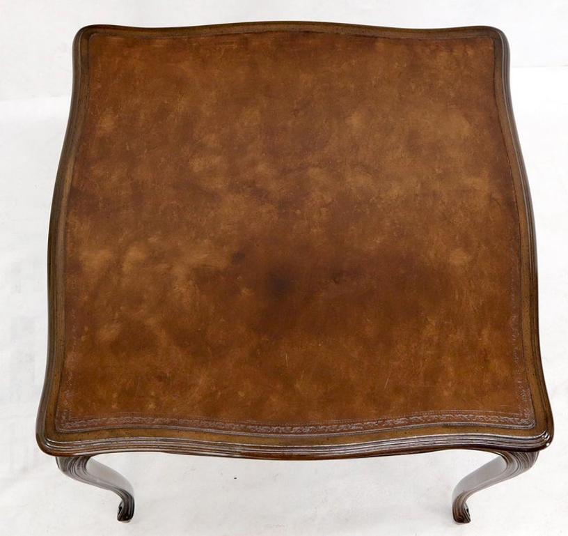 Square Leather Top French Provincial Cabriole Leg One Drawer Game Dinette Table