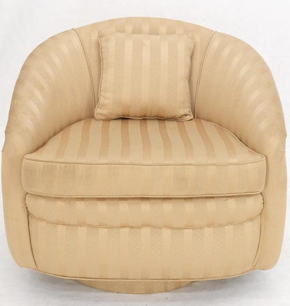 Barrel Back Striped Upholstery Swivel Lounge Chair Milo Baughman
