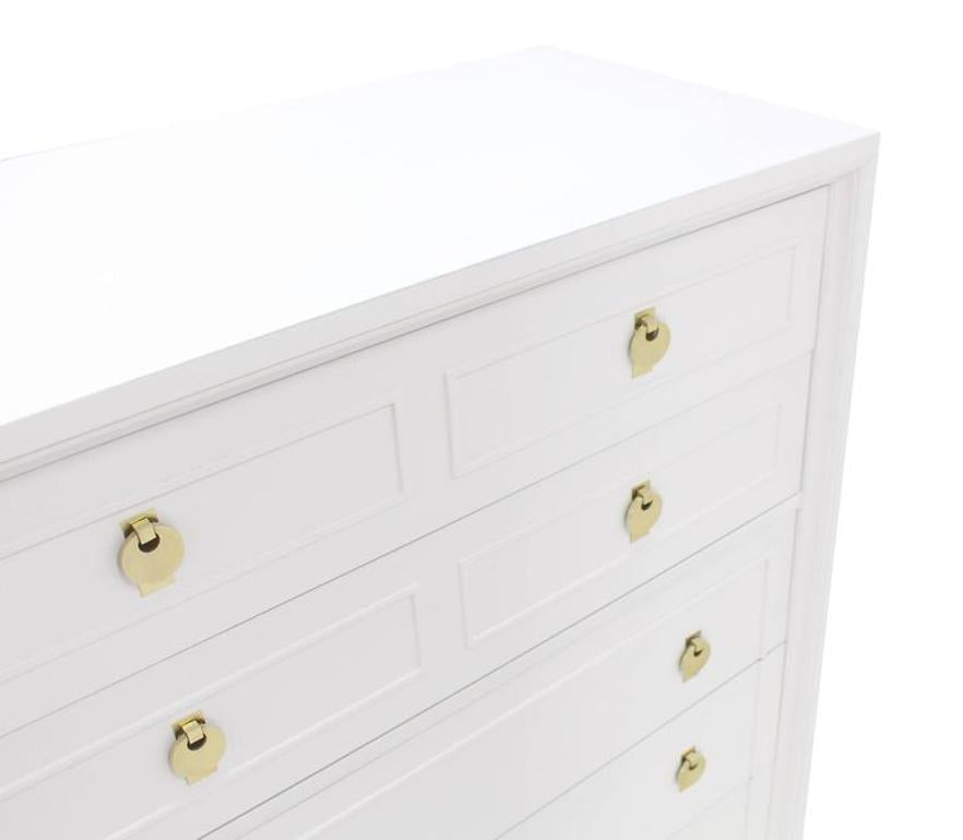 White Lacquer High Chest with Brass Pulls