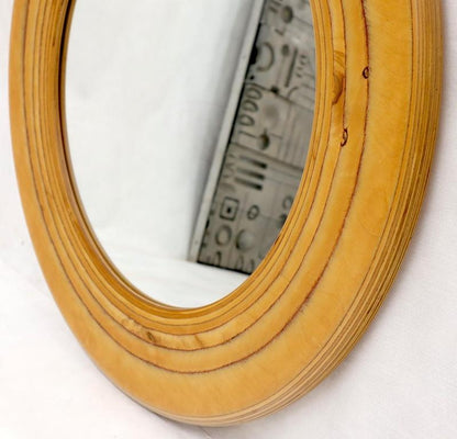 Round Wooden Studio Made Artist Signed Wall Mirror