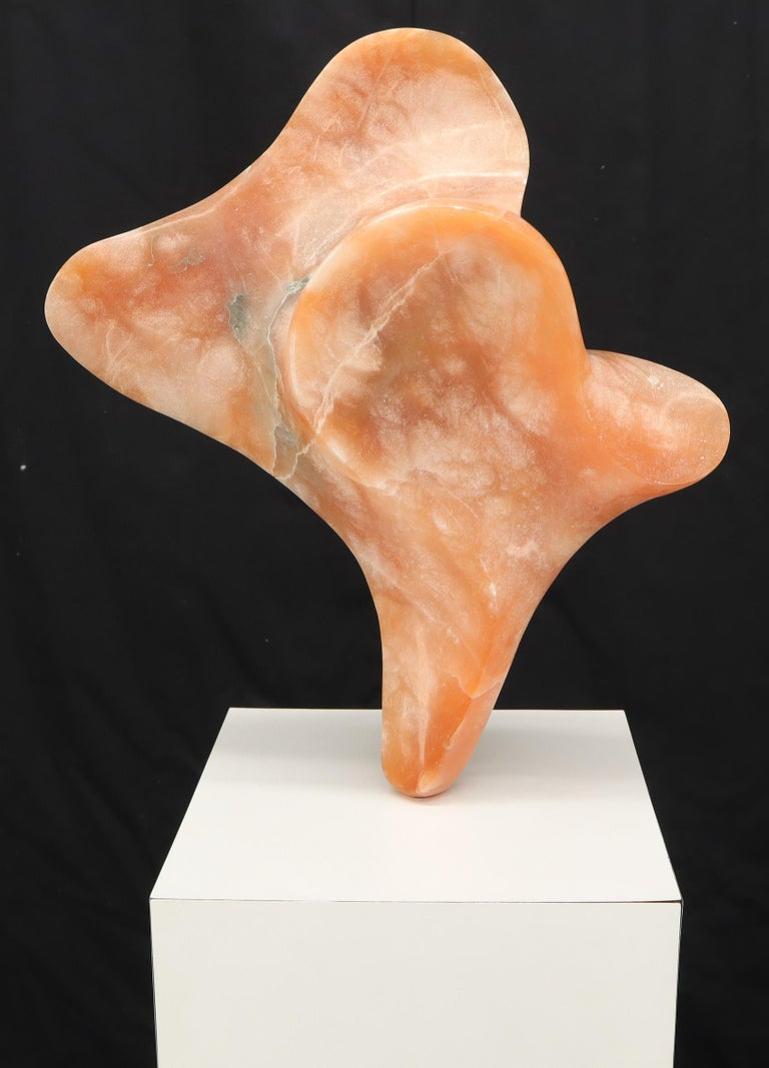 Abstract Carved Onyx Bust Sculpture on Tall Pedestal