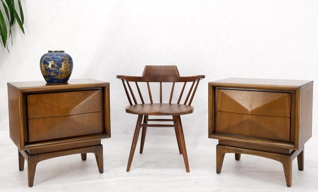 Pair Mid-Century Modern Dimond Front Drawers End Tables Nightstands Stands