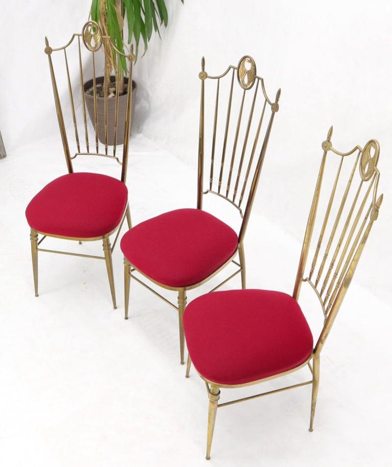 Set of 3 Italian Solid Brass Chiavari Chairs From 1950s New Upholstery