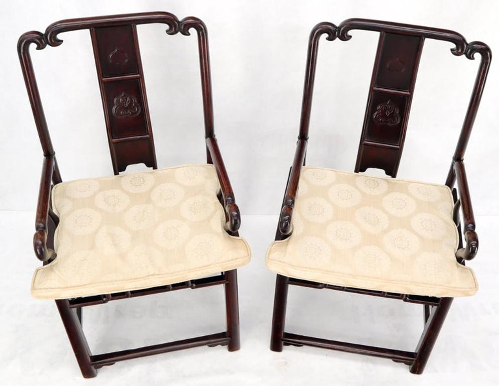 Pair of Chinese Rosewood Nicely Carved Arm Side Chairs