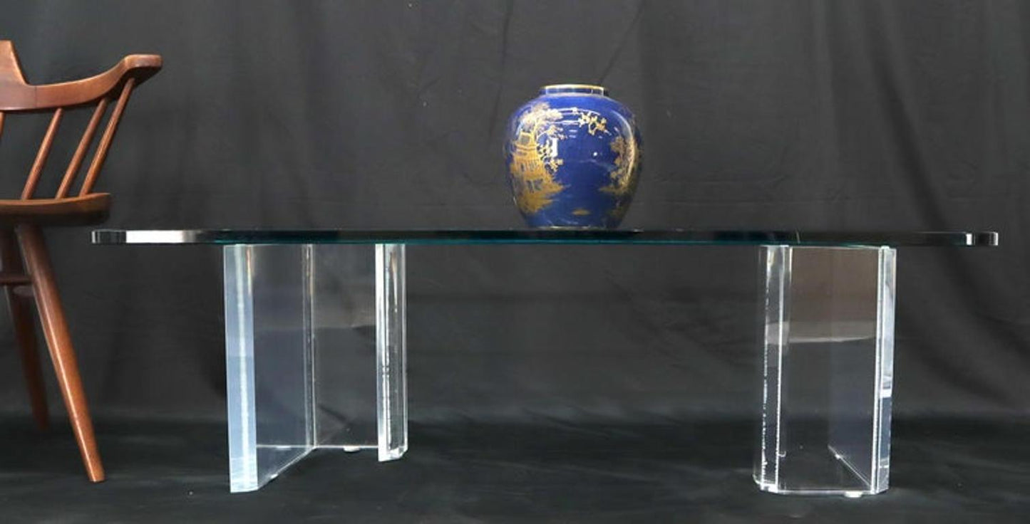 Lucite Base Glass Top Compact Rectangular Coffee Table