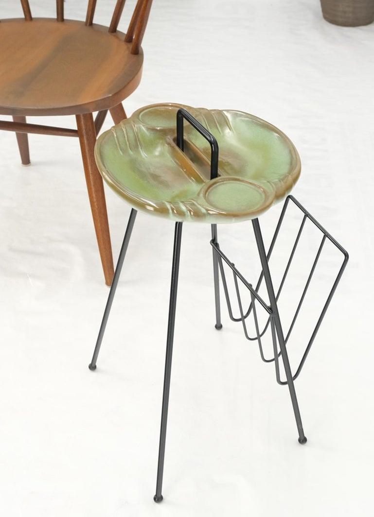 Mid-Century Modern Ceramic Ashtray on Wire Legs Magazine Rack Stand