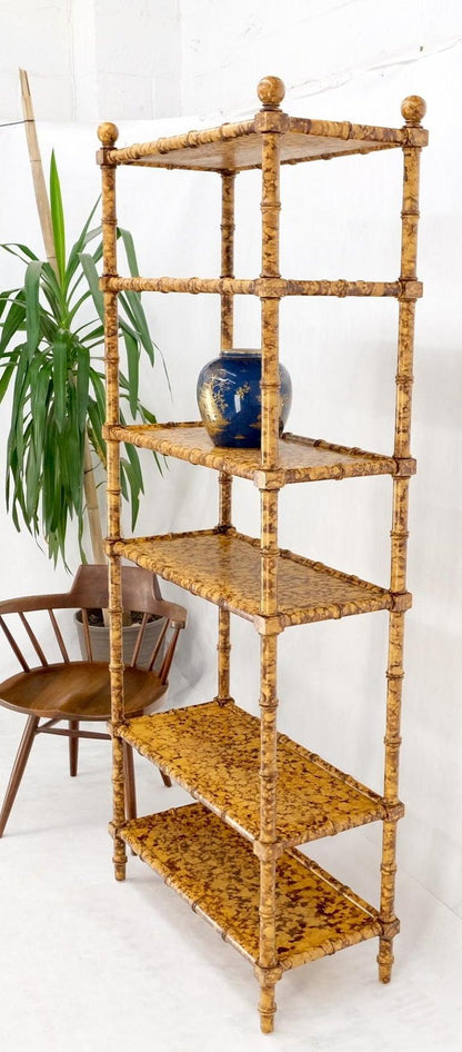 Fuax Bamboo Tortoise Finish 6 Tier Occasional Decorative Shelf Etagere Modernist