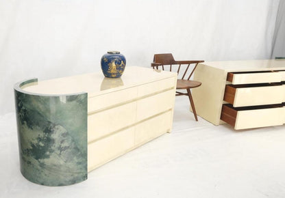 Two Part Side by Side Racetrack Buffed Lacquered Goatskin Dresser Credenza Mint!