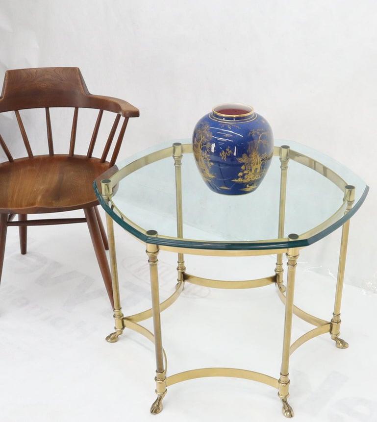 Hexagon Glass Top Brass Base Hoof Feet Italian Side End Table Stand