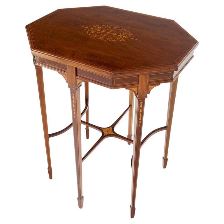 Very Ornate Delicate Lines Walnut Inlay Stretched Hexagon Lamp Side Table Mint