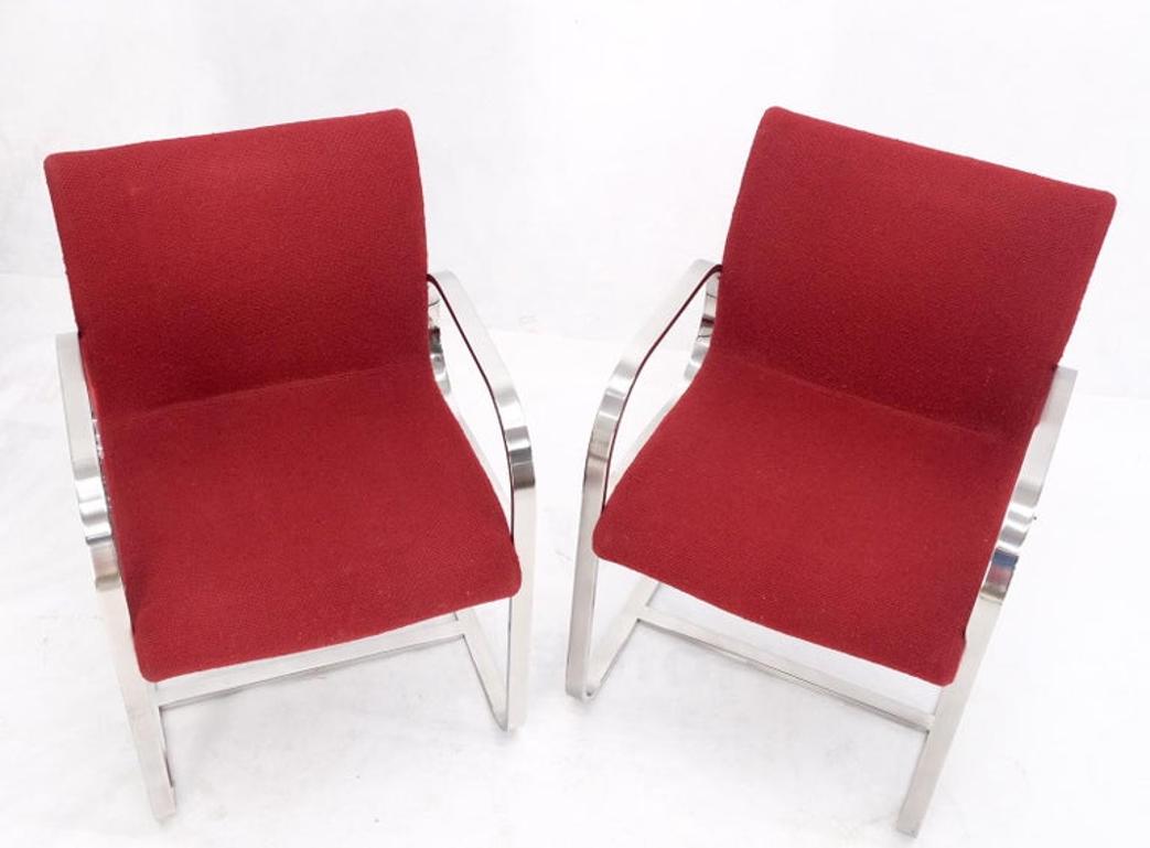 Pair Heavy Solid Stainless Steel Formed Bend Frame Side Lounge Chairs Red Uphols