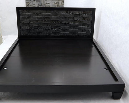 Large Massive King Size Black Lacquer Cerused Oak Bed Headboard