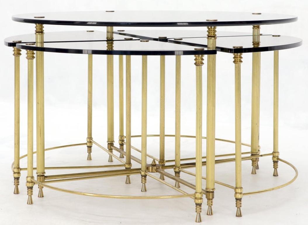 Circular Round Smoked Glass Brass Legs Nesting Coffee Table