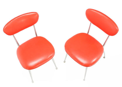 Pair of Red Vinyl Upholstery Cast Aluminum Sculptural Chairs