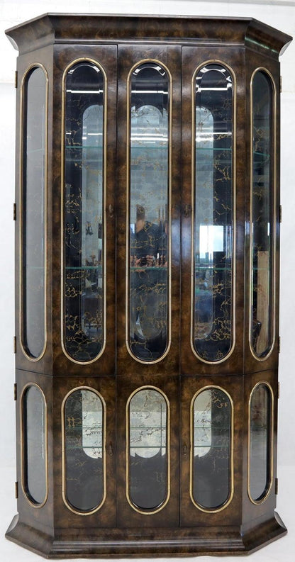 Mastercraft Burl Wood and Glass Curio Display Cabinet Vitrine Étagère Breakfront