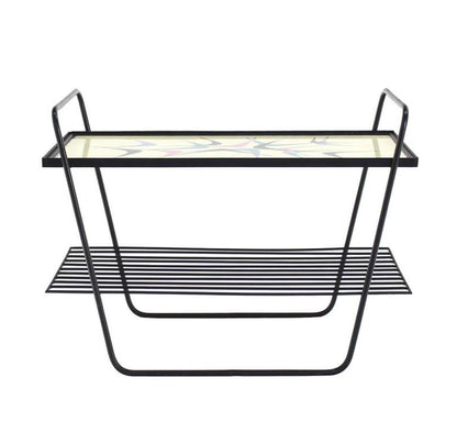 Abstract Design Glass Top Wire Shelf Mid-Century Modern Side Table Cart Tray