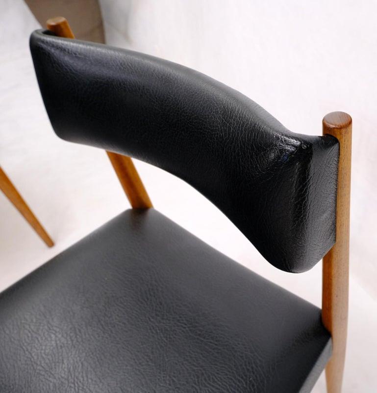 Set of 6 Danish Teak Mid Century Modern Dining Chairs in Black Upholstery