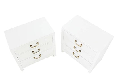 Pair of White Lacquer Brass Pulls Bachelor Chests or Dressers