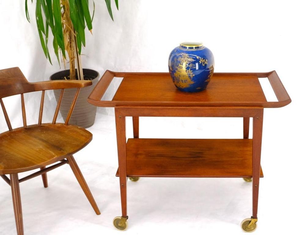 Danish Mid-Century Modern Teak Cart w/ Removable Tray on Wheels