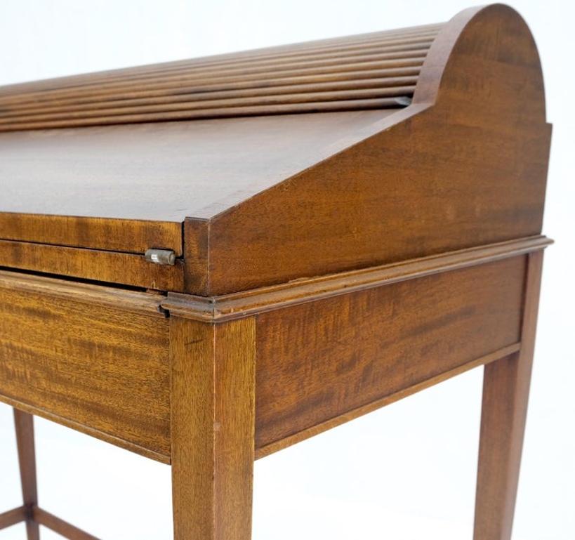 Petit Roll Top Mahogany Mechanical Desk Writing Table Tapered Legs Mid Century