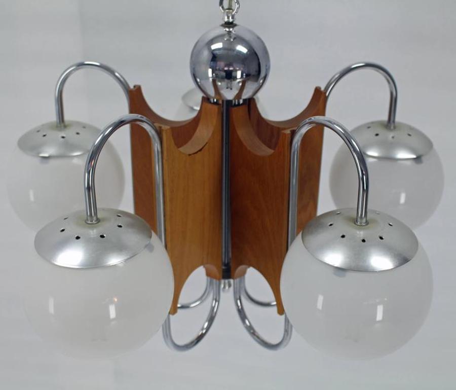 Five-Globe Shades Mid-Century Modern Light Fixture Chandelier