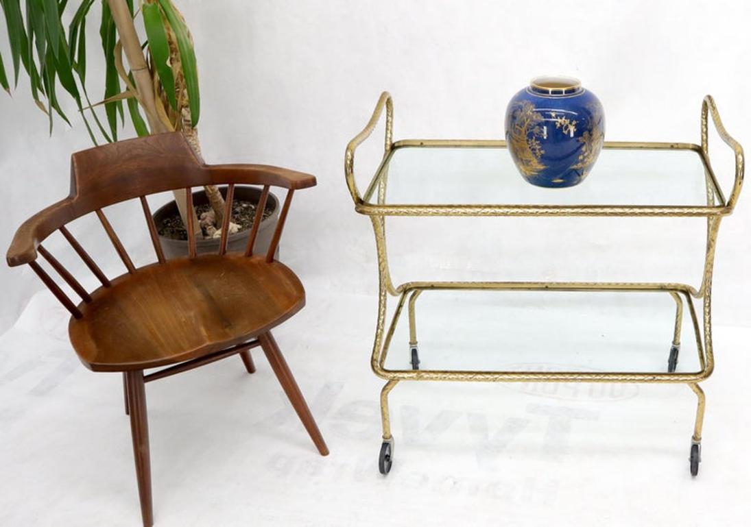 Italian Bent Textured Brass Tube Frame Glass Top Serving Cart on Wheels