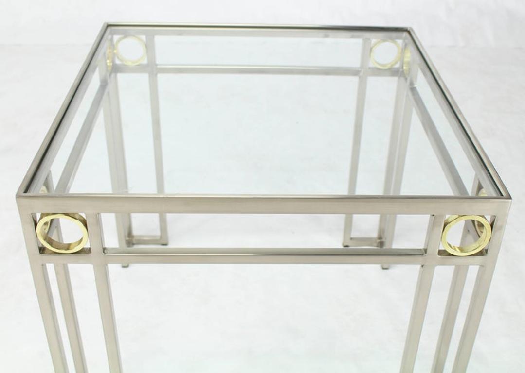 Square Brass Rings Chrome Frame Shape Base Glass Top Side Table
