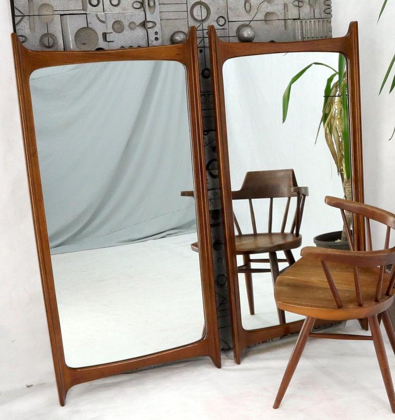 Pair of Large Mid-Century Modern Walnut Mirrors