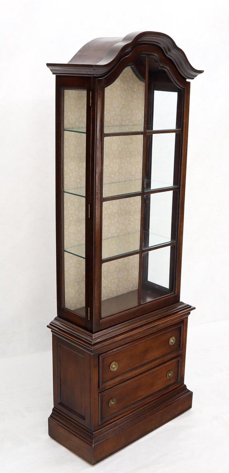Dome Shape Top Glass Shelves Two Drawer Compartment Curio Display Cabinet