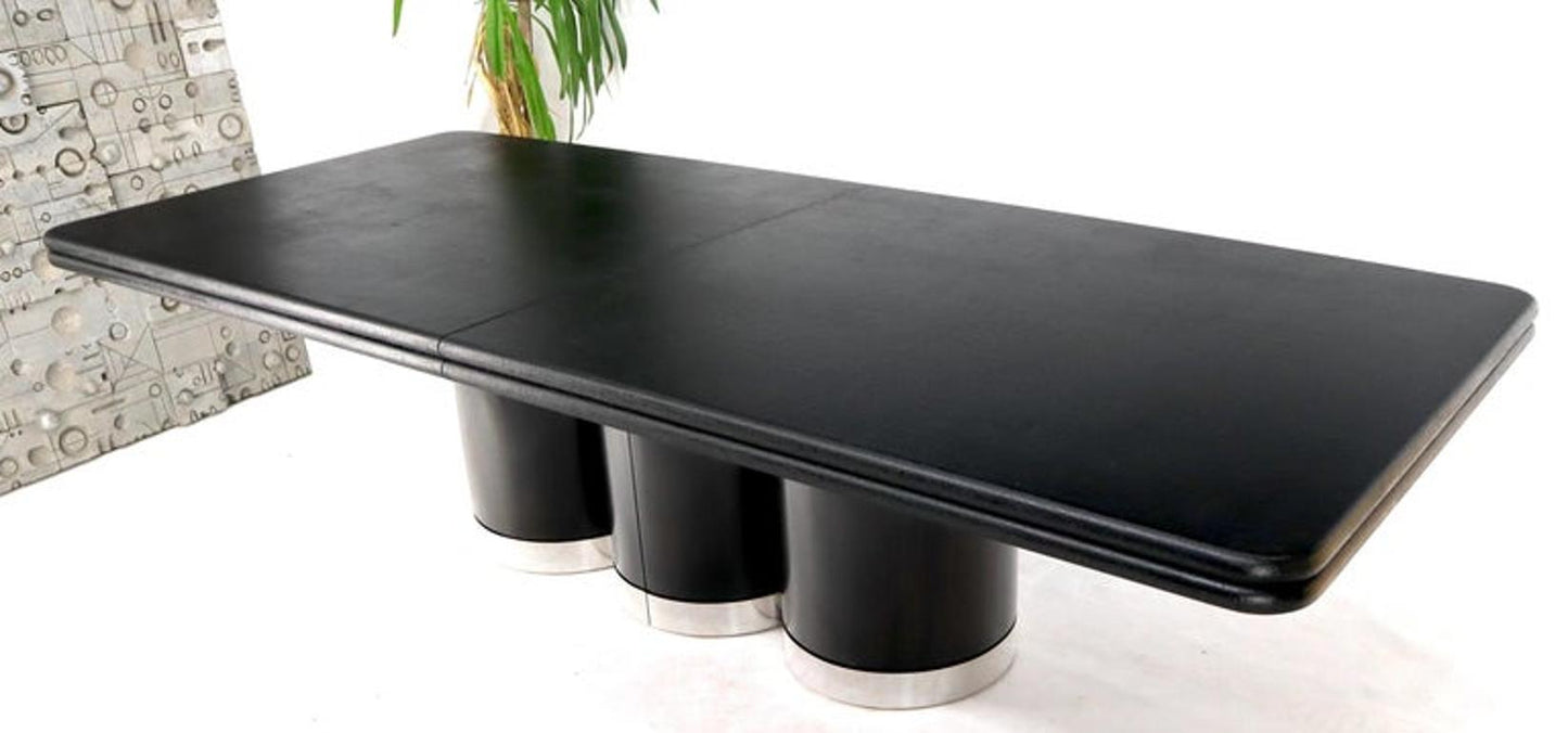 Triple Cylinder Base Lacquered Cloth Wrapped Extra Long Dining Conference Table