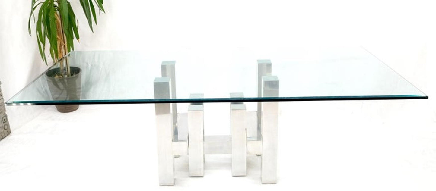 Cityscape Aluminum Base Large Rectangle Glass Top Dining Conference Paul Mayen