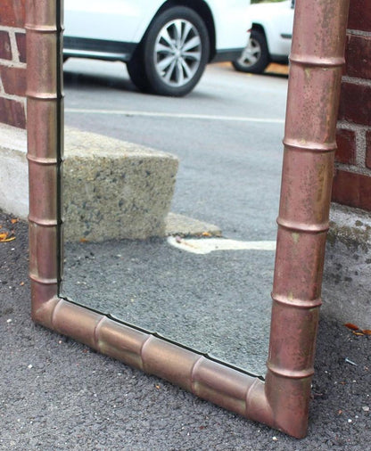 Faux Bamboo Weathered Copper Rectangular Mirror, Mid-Century Modern