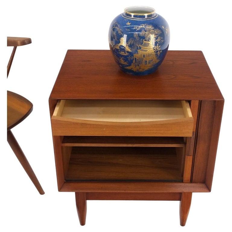 Danish Mid-Century Modern Tambour Door One Drawer End Table Night Stand Mint!