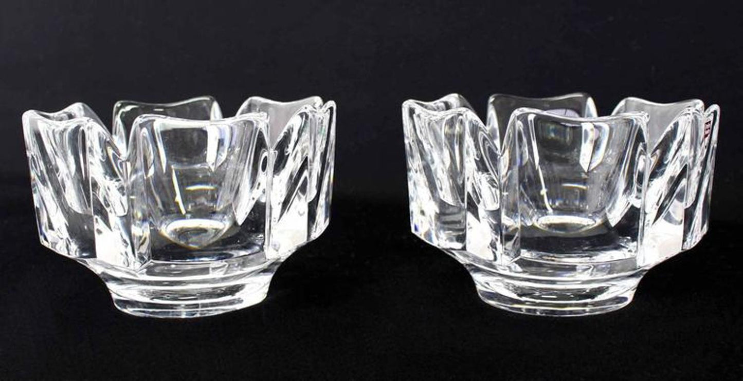Pair of Heavy Crystal Bowl Vases by Orrefors