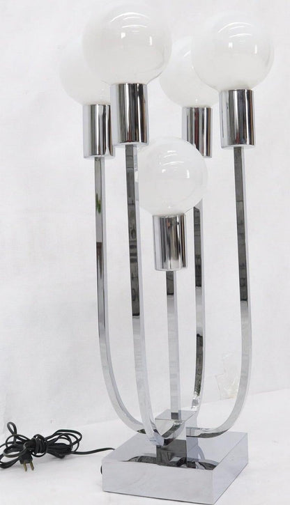 Chrome & 5 Milk Glass Globes Mid-Century Modern Table Lamp