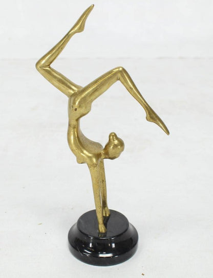 Tall Modern Bronze Sculpture of Gymnast in Action Marble Base