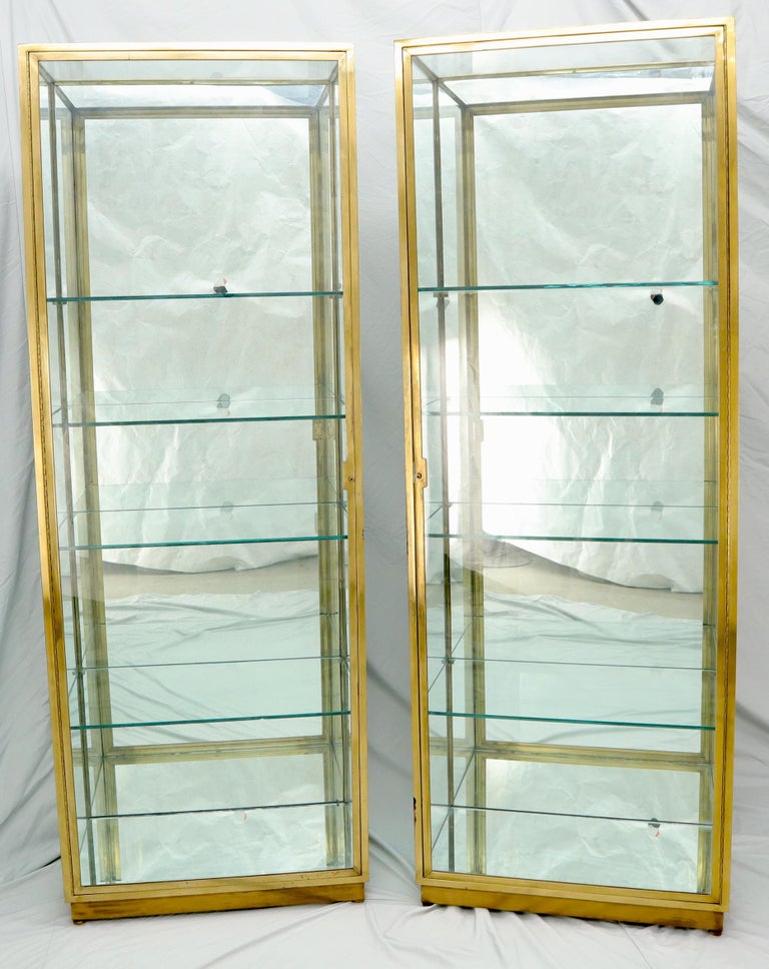 Pair of Solid Brass Studio Made Cube Shape Showcases Cabinets Shelves