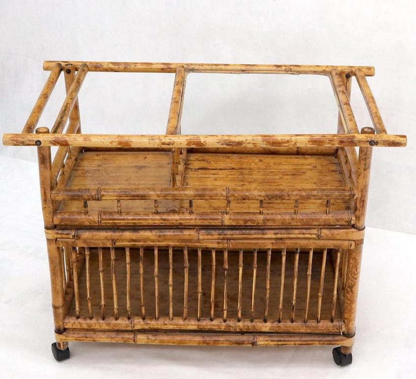 Decorative Burnt Bamboo & Glass Bar Cart