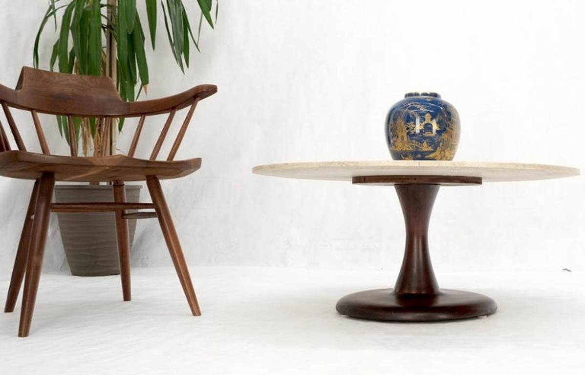 Mid-Century Modern Turned Solid Walnut Base Marble Top Round Coffee Table MINT