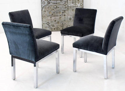 Set of Four Chrome and Mohair Upholstery Dining Side Chairs
