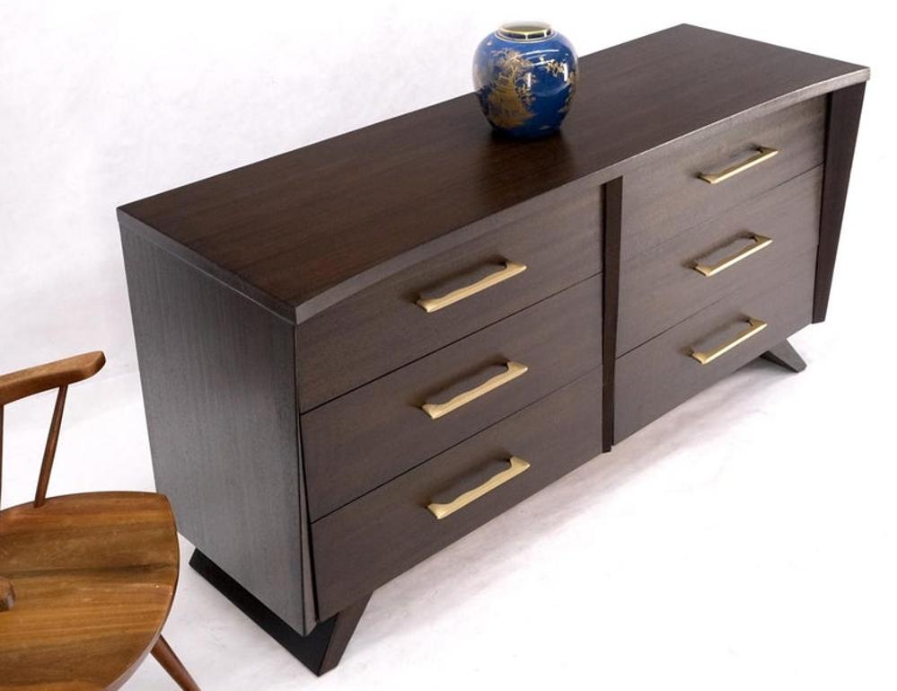 Concave Front Sculptural Profile Large Pulls 6 Drawers Restored Espresso Dresser