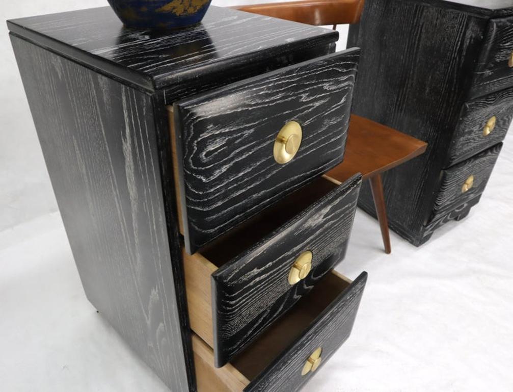 Pair of Three-Drawer Ceruised Oak Nightstands End Tables