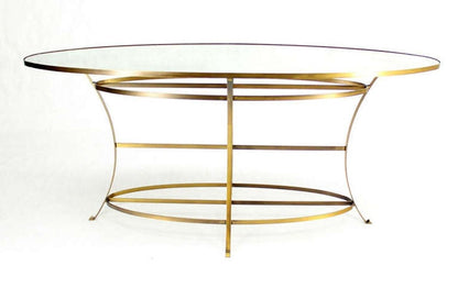 Large Brass Oval Mirrored Top Bar Hight Table