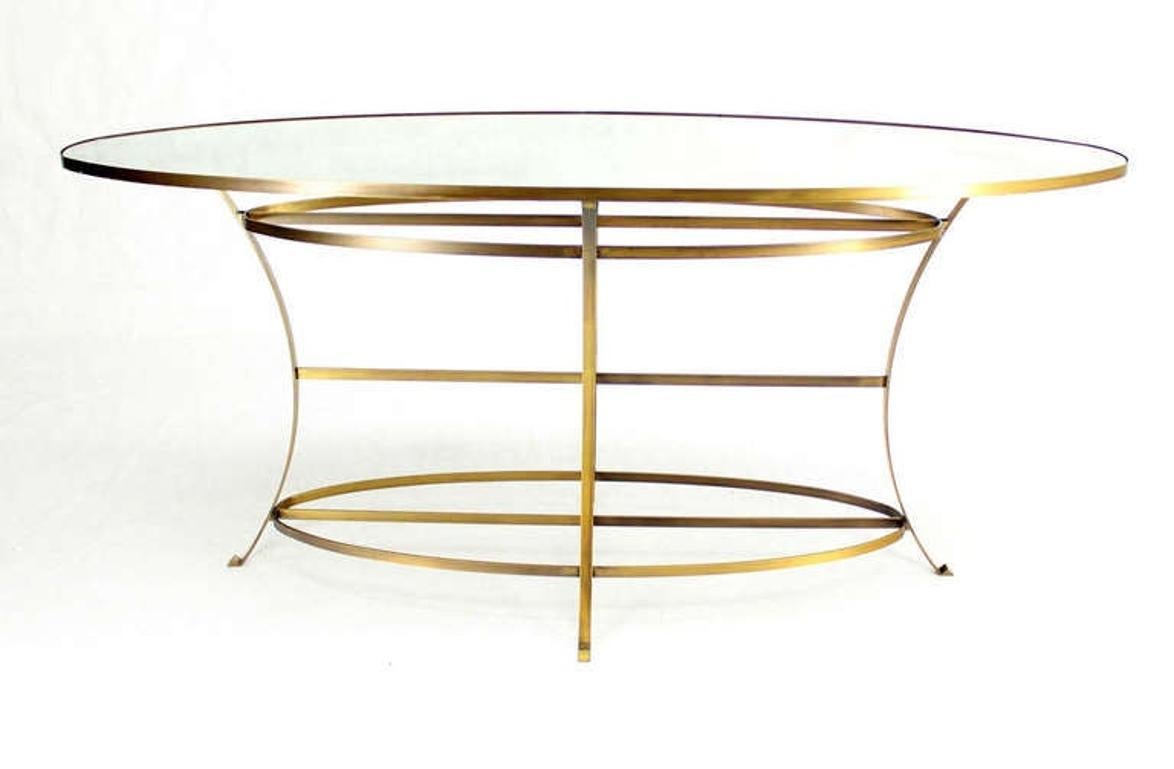 EstablishedLines Large Brass Oval Mirrored Top 39"h Bar Hight Table Display Center Console MINT!