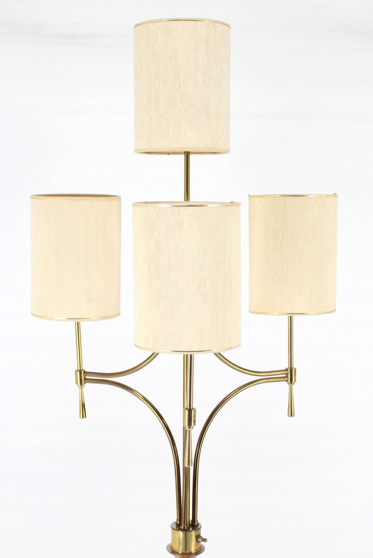 Mid Century Modern Walnut Brass Floor Lamp Round Marble Top Side Table Torchere