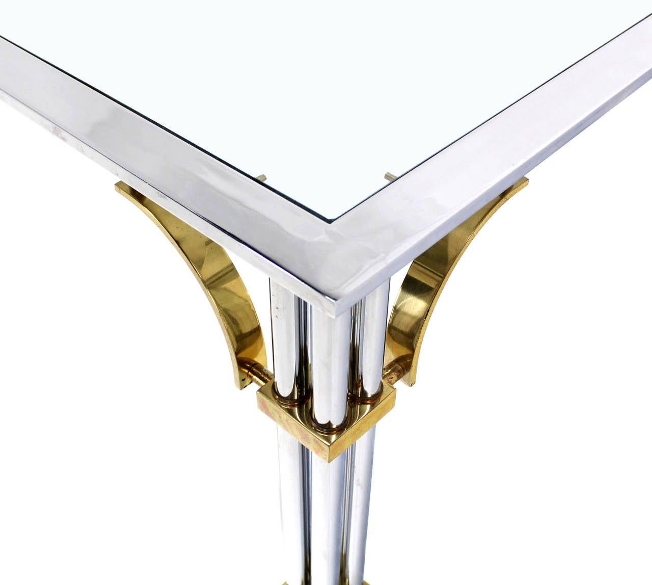 EstablishedLines Italian Mid Century Modern Brass Chrome Glass Top Square Coffee Table MINT